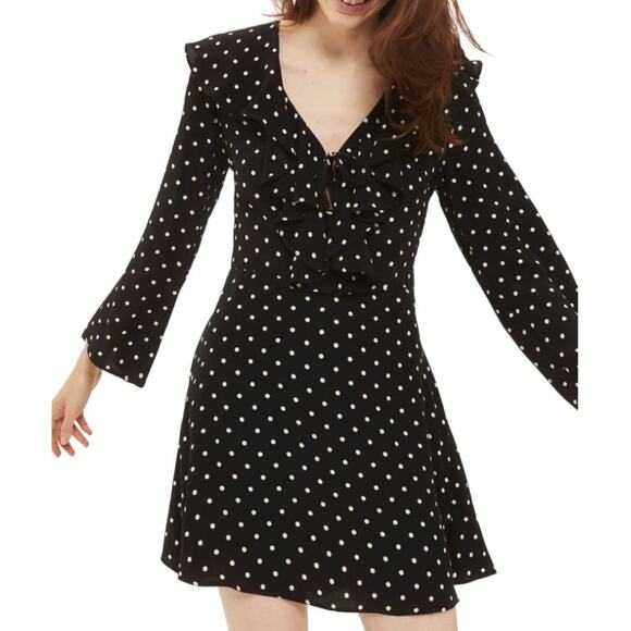 Topshop Dresses & Skirts - Topshop Polka Dot Dress Black and White Bell Sleeve Retro Mini Size 10